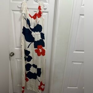 Annie Griffin White Maxi Dress with Navy and Red Floral Print
